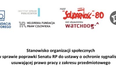 Stanowisko NGOs w sprawie poprawki Senatu RP do ustawy o ochronie sygnalistów usuwającej prawo pracy z zakresu przedmiotowego